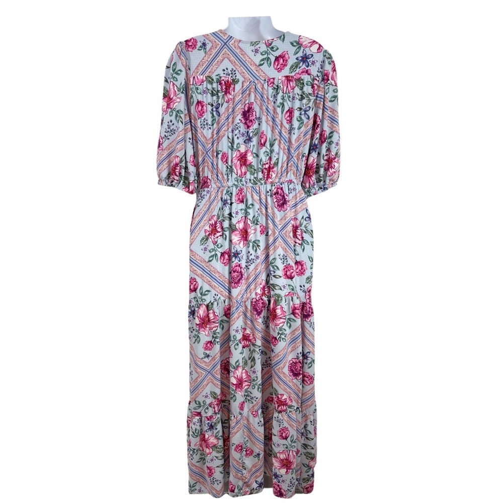 Dreamcatcher Cottage Core Tiered Blue Floral Maxi Dress 10 Blue Pockets - Picture 7 of 11
